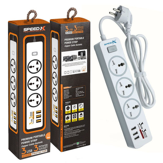 303pu Speed-X Premium Portable Power Strip 3socket+3usb Port