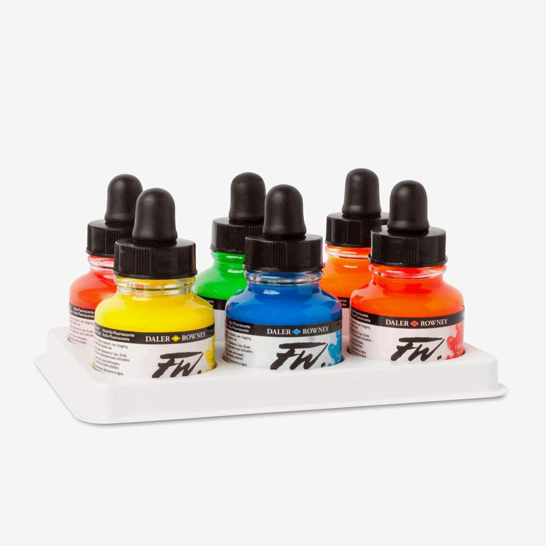 Daler Rowney FW Acrylic Ink 6 Neon Color Set 29.5ml-School2Office-1010,acrylic paint,art supplies,daler rowney,drawing ink,new,paints and mediums