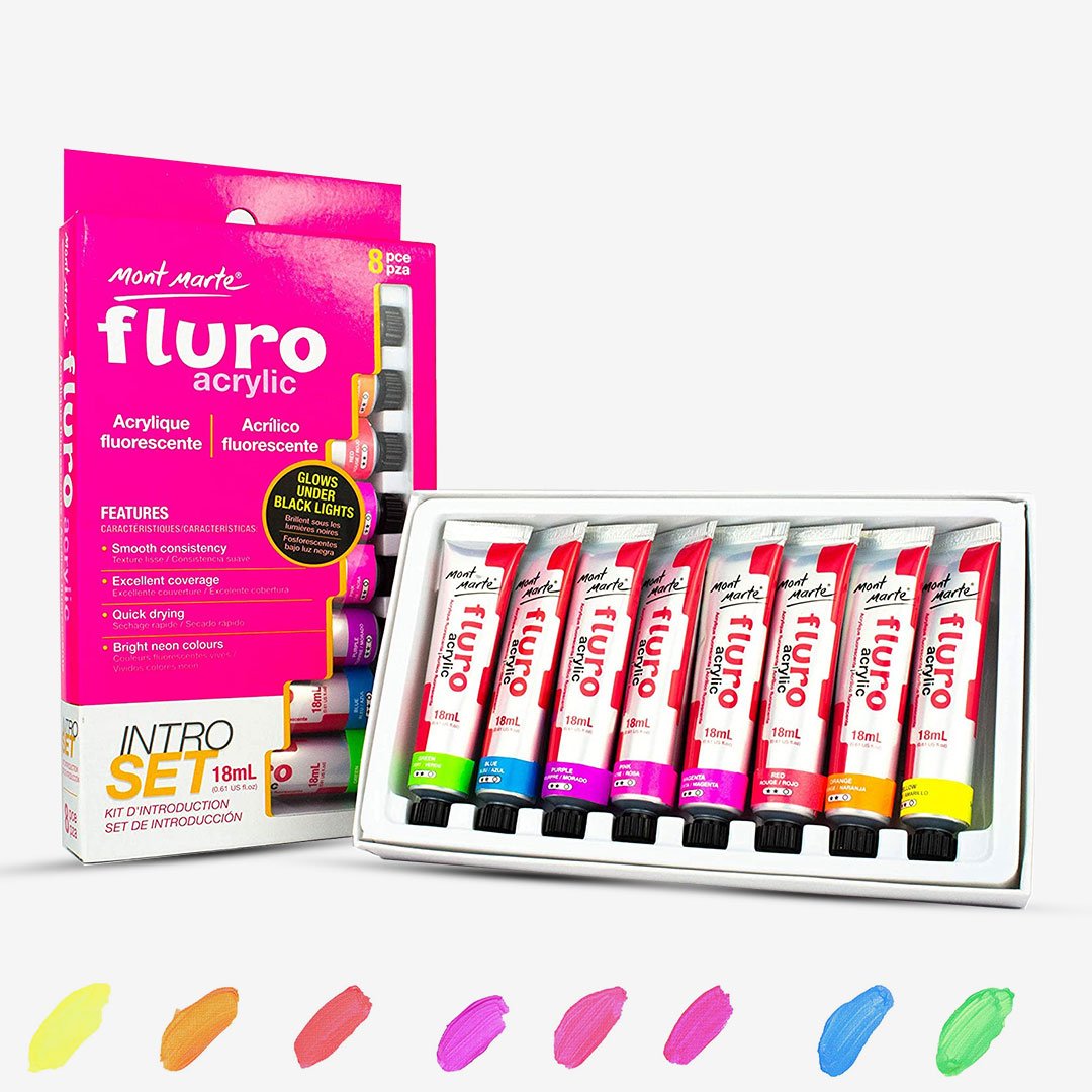 Mont Marte Fluro Acrylic Paint Intro Set Of 8 Piece